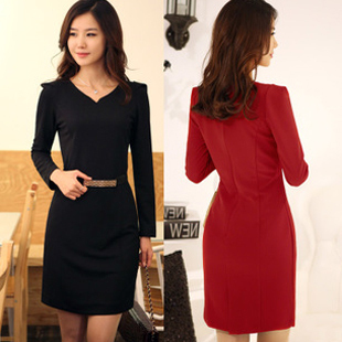 2013 ol slim plus size slim hip slim one-piece dress with belt