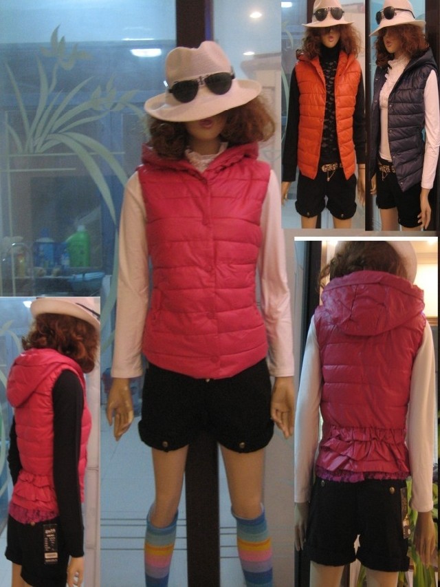 2013 plus size chiffon lace patchwork leather slim with a hood cotton clothes vest female