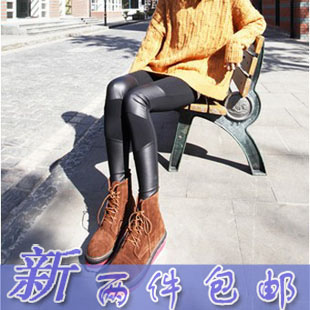 2013 plus size spring trend of faux leather patchwork symmetrical legging spring and autumn thin women's legging