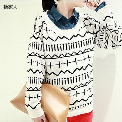 2013 preppy style personalized sweater wool pullover clothes black and white