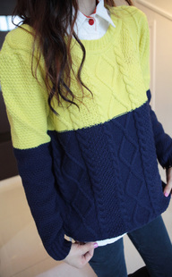 2013 preppy style sweet juniors patchwork o-neck sweater twisted color block pullover wool sweater