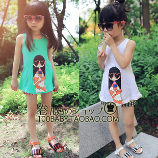 2013 print girl female child boy vest spaghetti strap top