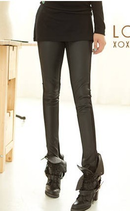 2013 PU fashion pants legging female patchwork trousers black colorant match leather pants legging autumn and winter