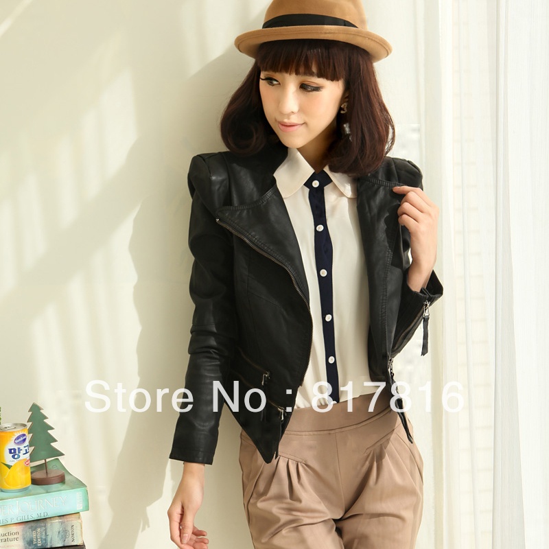 2013 pu jacket outerwear fashion design motorcycle short slim women's leather clothing