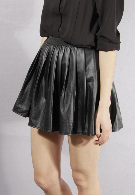 2013 PU pleated ruffle elastic waist all-match leather skirt