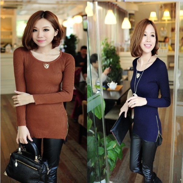 2013 pullover sweater outerwear female slim medium-long bag basic sweater shirt female