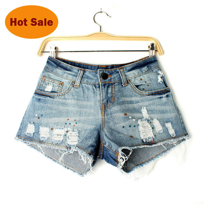 2013 Punk Style Painting Frayed Shorts Hole Jeans Spring Summer Autumn Women's All-Match Casual Denim Sexy Nightclub Hot Pants