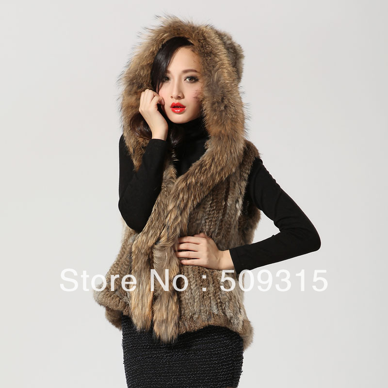 2013 quality raccoon fur knitted sweater rabbit fur vest full genuine leather real fur free shipping