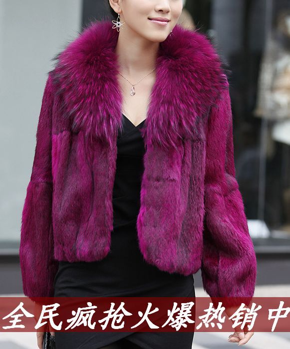 2013 regular style raccoon high quality rabbit fur coat