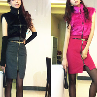 2013 sexy fashion imitation mink vest woolen short skirt set