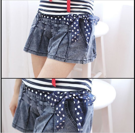 2013 Sexy Lady Dot ribbon culottes Jeans short women jeans shorts ladies denim short pants 9995 free shipping