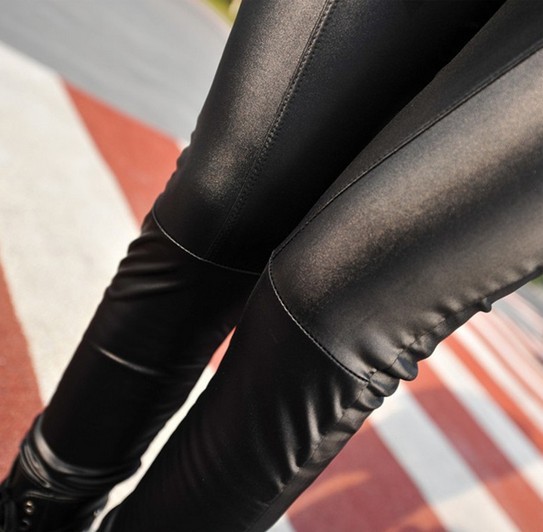 2013 sexy pencil pants legging PU faux leather pants patchwork pants legging