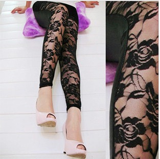 2013 sexy rose lace after faux leather cloth patchwork personalized ankle length legging pants