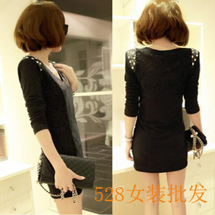 2013 sexy slim hip slim leather skirt basic skirt long-sleeve winter one-piece dress