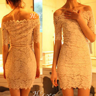 2013 Sexy Women's Elegant Lace Dress Off Shoulder Short Sleeve Mini free shipping drop shipping