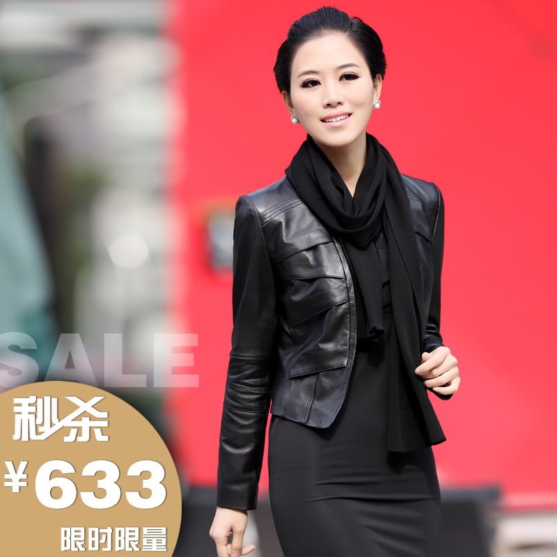 2013 sheepskin short design genuine leather clothing women's outerwear leather clothing FedEx free shipping