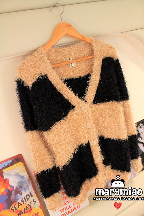 2013 shorts with a hood casual black and white stripe fur coat cardigan villus