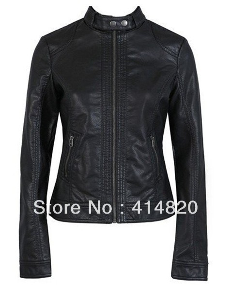 2013 single Pimkie washed PU leather motorcycle jacket Slim female short paragraph leather large size