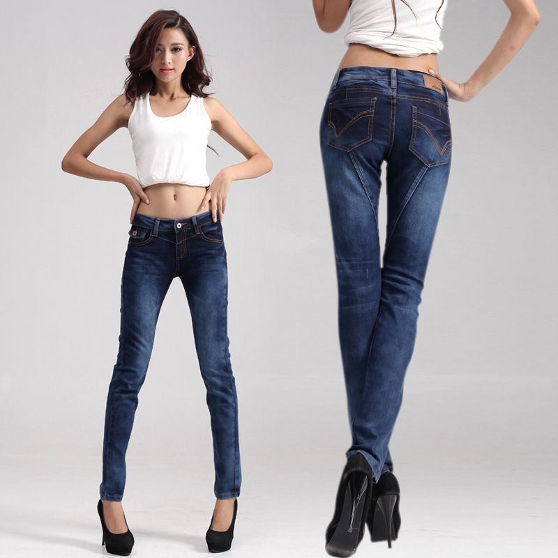 2013 skinny jeans for women long pants pure mid waist jeans vintage retro finishing jeans female trousers  pencil skinny pants