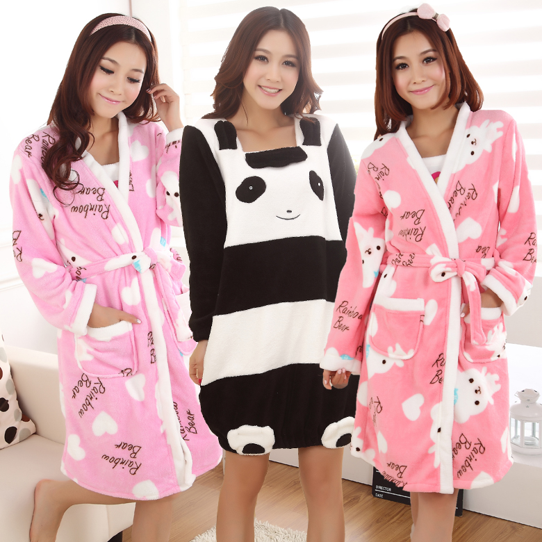 2013 Sleepwear female 100% cotton long-sleeve autumn and winter thick cartoon coral fleece twinset nightgown robe lounge