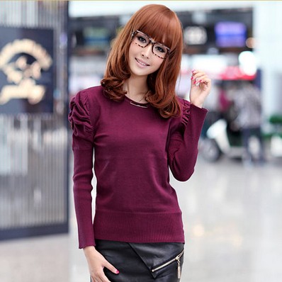 2013 slim design pullover short puff sleeve basic shirt long-sleeve basic spring sweater