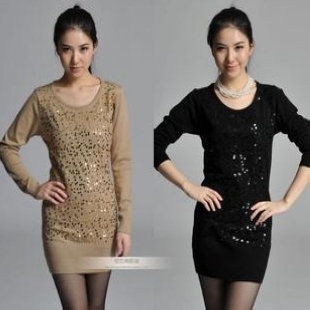 2013 slim long design paillette women's knitted basic shirt sweater (WC005)