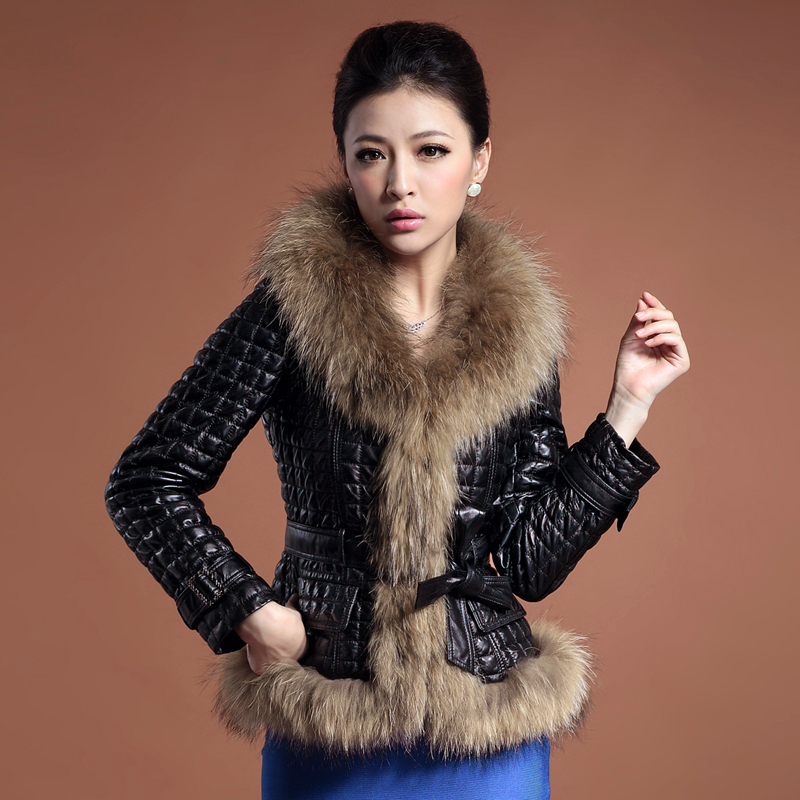 2013 slim raccoon fur sheepskin leather clothing nvchen leather coat