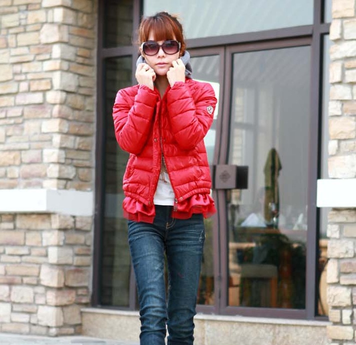 2013 slim short design plus size thickening lace with a hood small wadded jacket cotton-padded jacket female outerwear