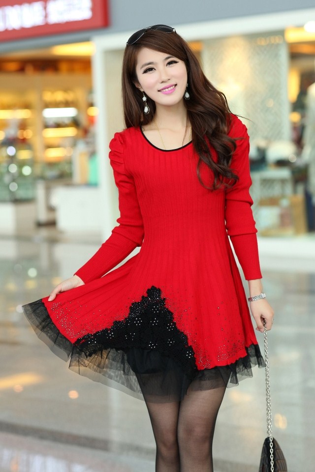 2013 slim sweep with flowers skirt medium-long women's sweater