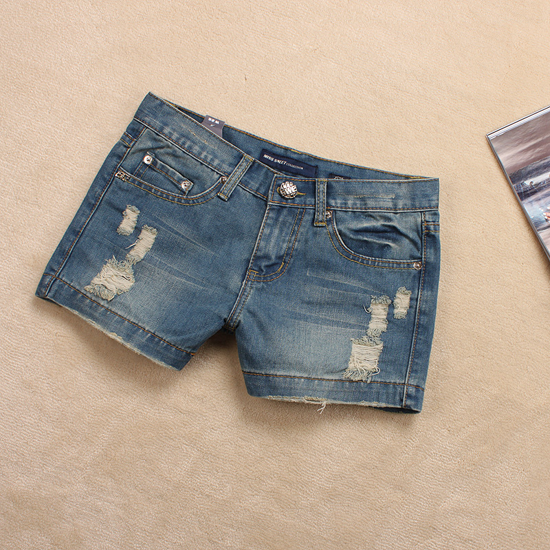 2013 slim water wash distrressed denim shorts female vintage all-match single-shorts