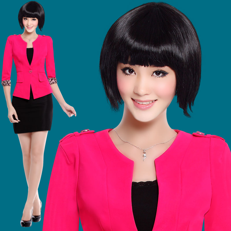 2013 slim work wear women's skirt set ol white collar slim blazer