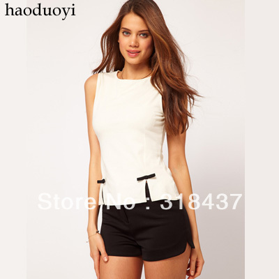 2013 Small bow decoration slim waist sleeveless back buttons shirt