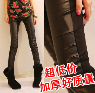 2013 solid color patchwork thermal leather slim legging pants trousers pencil pants