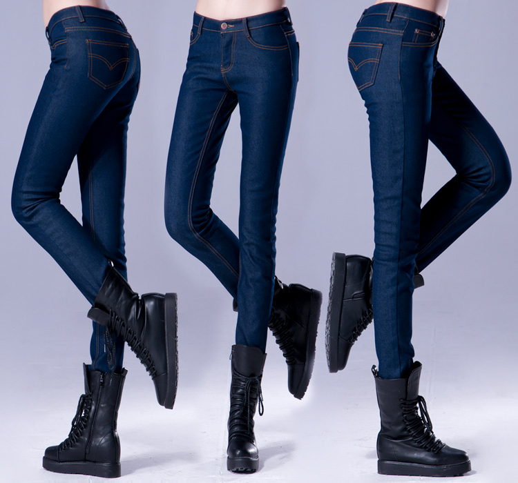 2013 spring 100% cotton female jeans mid waist pencil pants slim pants