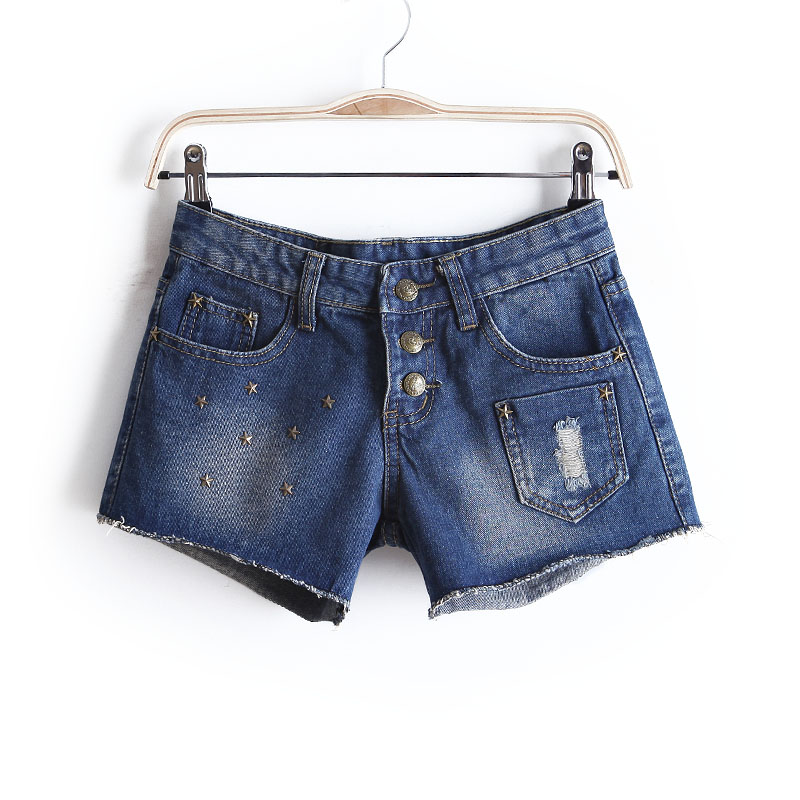 2013 spring all-match three button five-pointed star rivet denim shorts female wd885