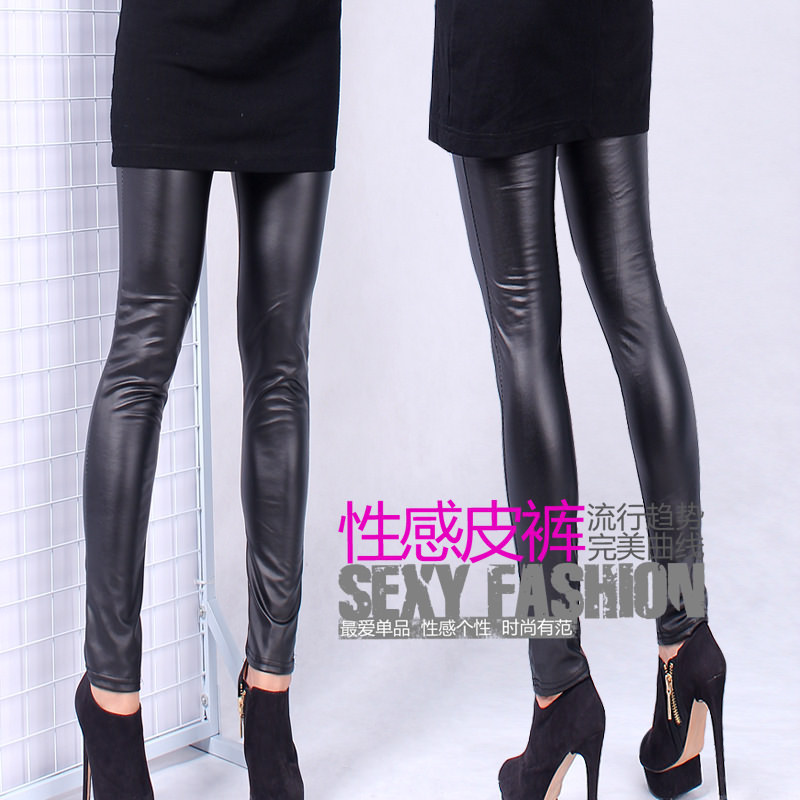 2013 spring and autumn all-match faux leather plus velvet legging pants ankle length trousers boots trousers 827 free shipping