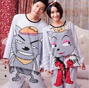 2013 spring and autumn cartoon lovers sleepwear male 100% cotton long-sleeve lounge