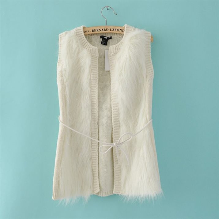 2013 spring and autumn fashion knitted plush lacing vest sweater female