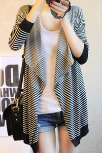 2013 spring and autumn irregular stripe casual cardigan short jacket female loose long-sleeve sweater