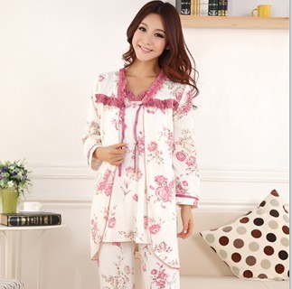 2013 spring and autumn new arrival flower casual sleepwear 100% cotton long-sleeve sleepwear piece set lounge