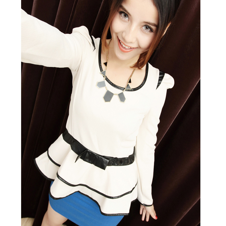 2013 spring and autumn new arrival sexy puff sleeve back zipper faux leather small short skirt patchwork one-piece dress female