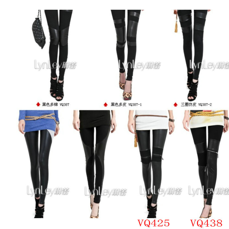 2013 spring and autumn new arrival women's ankle length legging fashion trend faux leather cotton cloth patchwork vq387