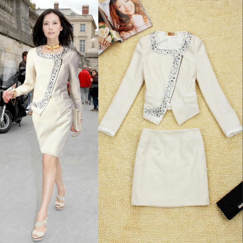 2013 spring and autumn ol elegant work wear women's skirt gentlewomen fashion long-sleeve white collar set autumn formal