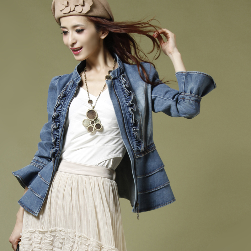 2013 spring and Autumn period female long-sleeved cowboy jacket short denim jacket