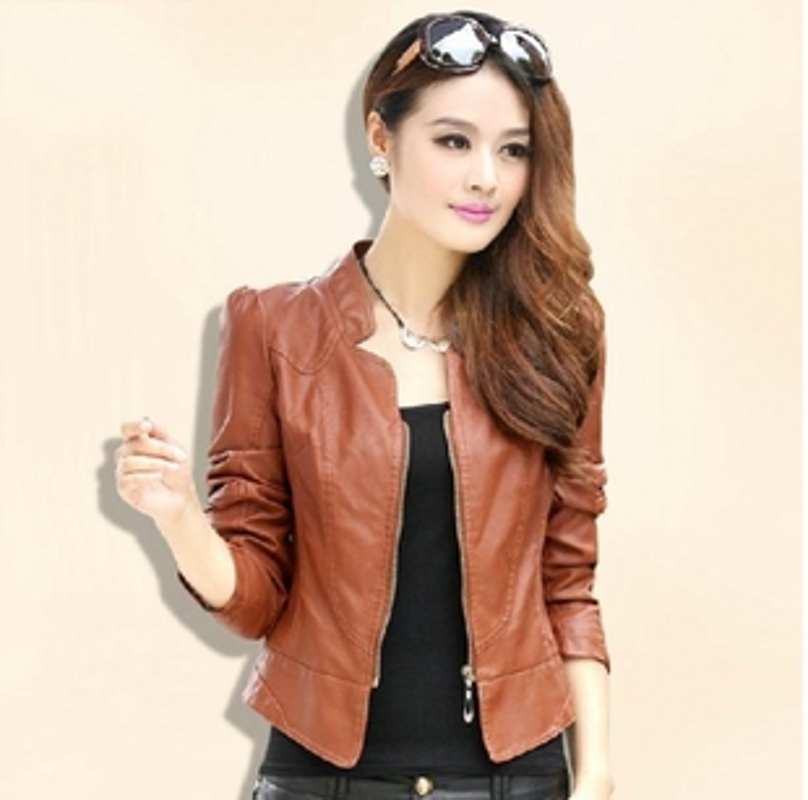 2013 spring and autumn short design slim water wash motorcycle clothing PU clothing plus size outerwear pew women's