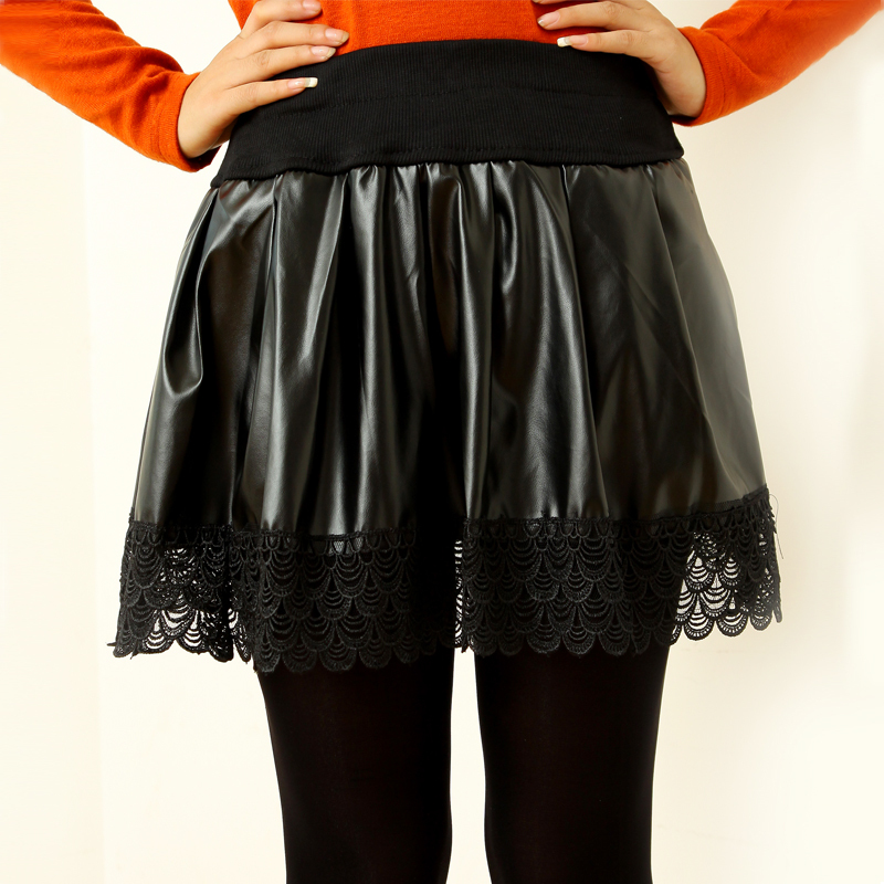 2013 spring and autumn short skirt female lace sweep pleated skirt leather skirt bust skirt