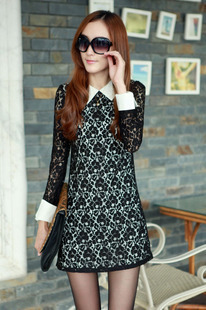 2013 spring and autumn slim lace crotch long-sleeve dress sexy hip slim long-sleeve dress