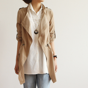 2013 spring and autumn slim trench female thin elastic waist casual clothes outerwear medium-long