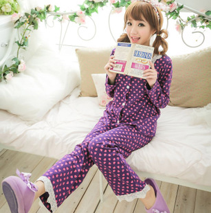 2013 spring and autumn summer female three piece set sleepwear lounge 100% cotton love long-sleeve set