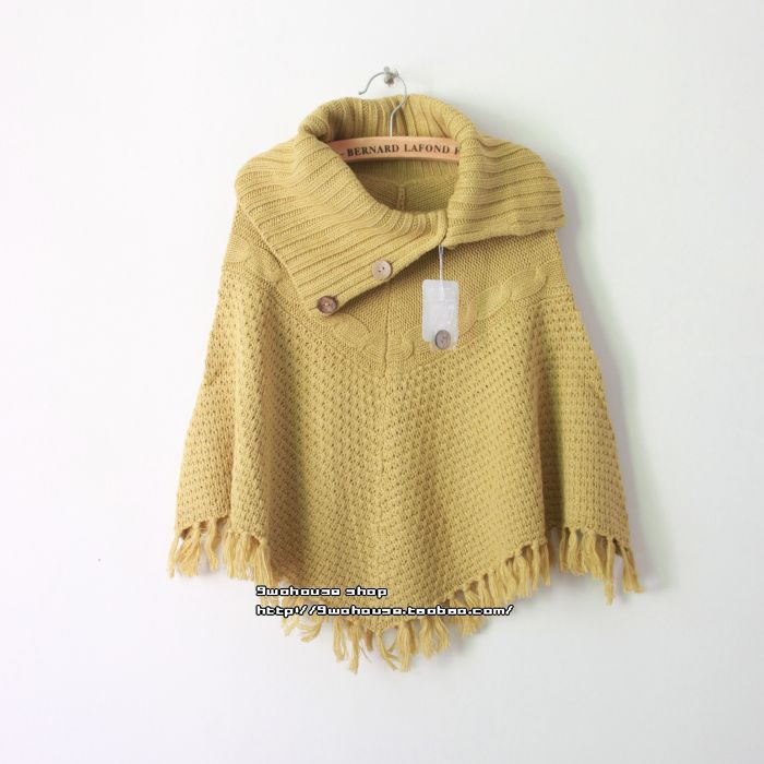 2013 Spring and autumn tassel vivi loose cloak cape sweater sweater outerwear New Winter